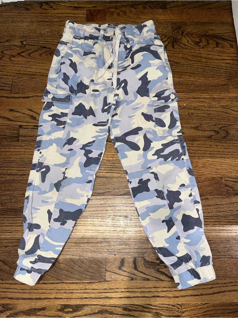 Monkey ride jeans Blue & Gray Camo Cargo Joggers elastic waist drawstring size 7